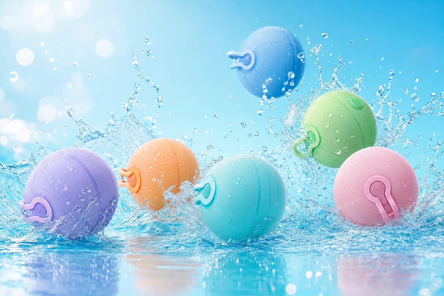 Reusable water balloons held in bright colours